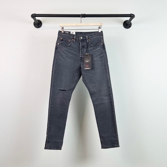 NWT Levi’s 501 High Rise Ripped Skinny Jeans in Dark Side of the Moon Grey - Picture 5 of 8